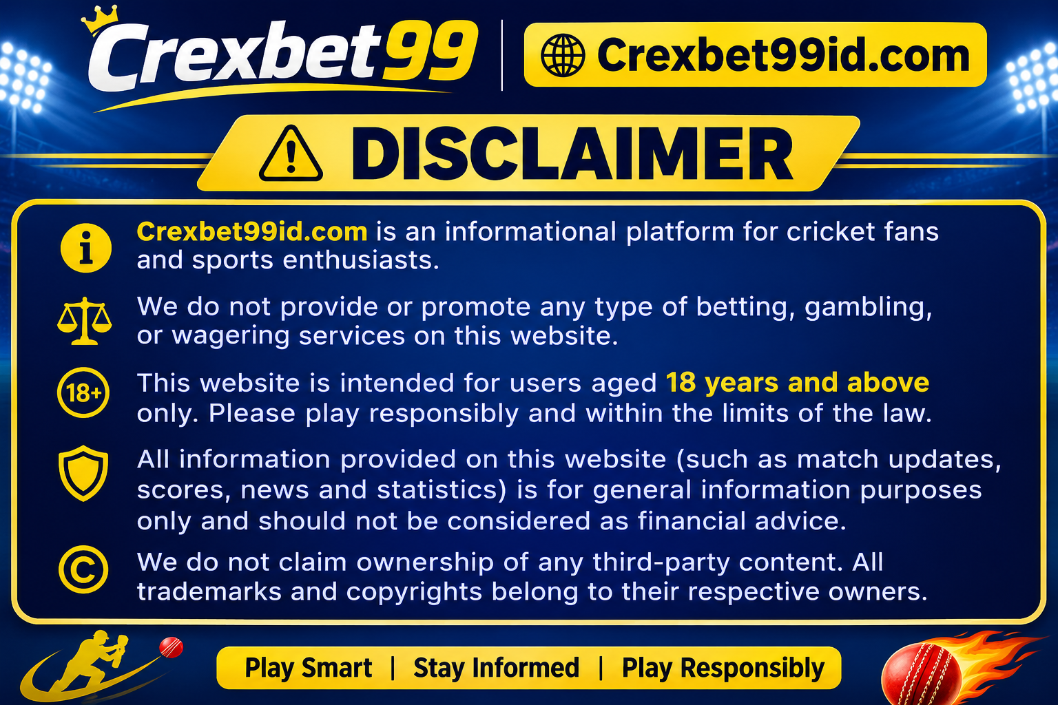 Crexbet99 Disclaimer