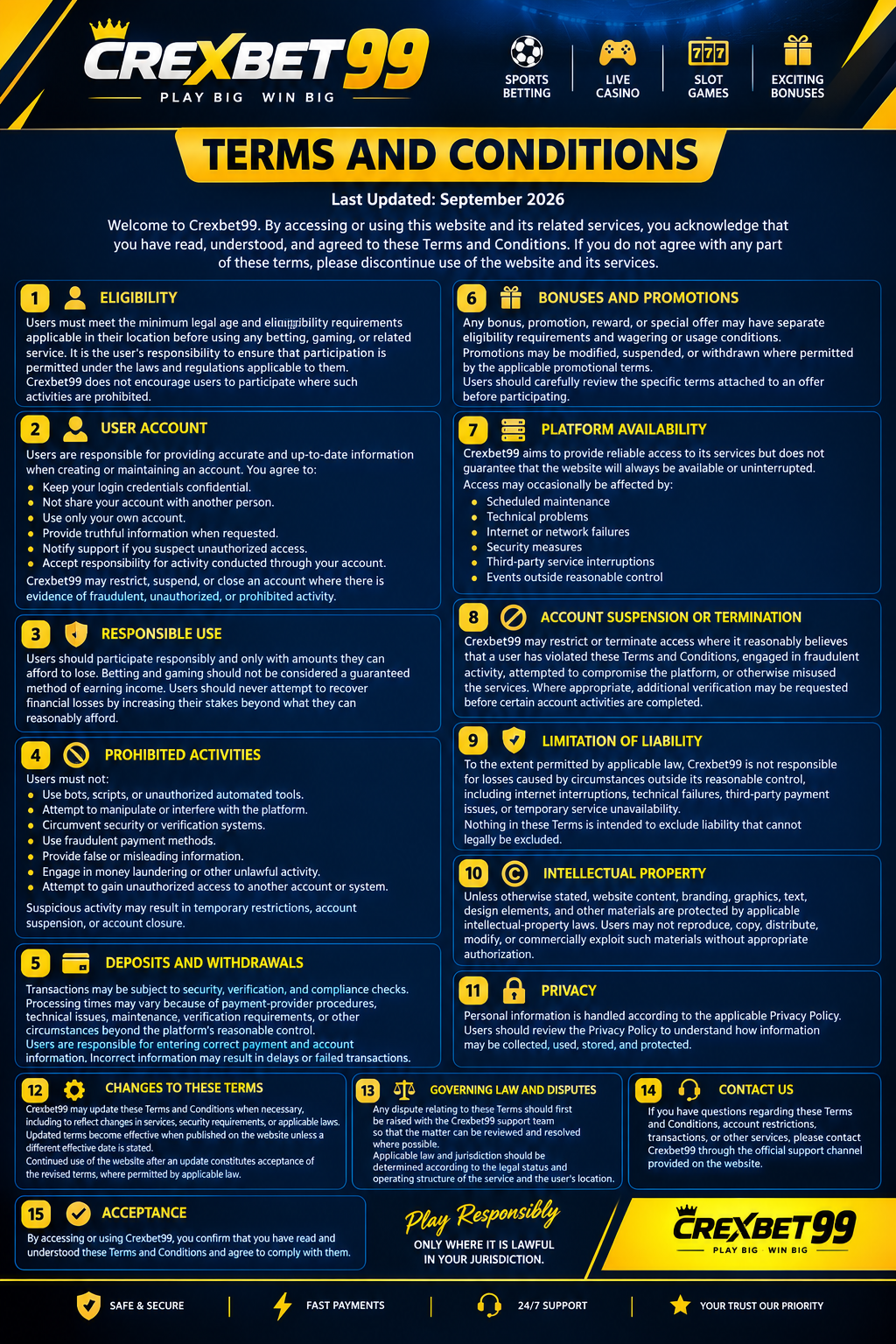 Terms and Conditions crexbet99